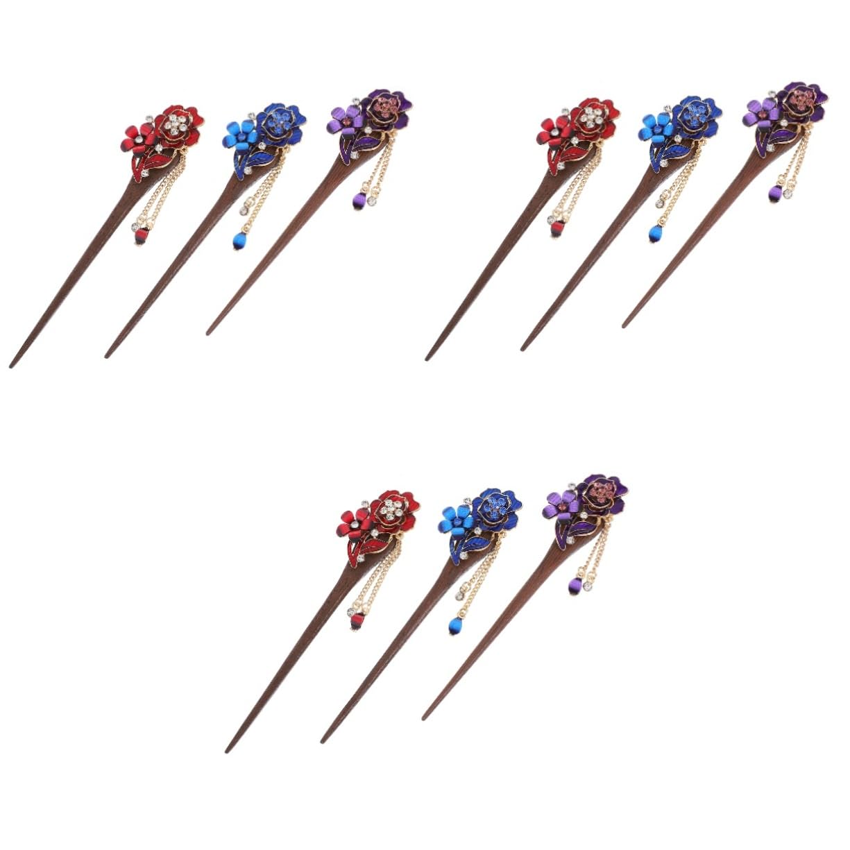 DOITOOL 3 Set Di Forcine Cinesi in Legno Per Chignon Accessorio Per in Stile Design A Forma Di Fiore Di Cristallo Per Chignon in Stile 3 Pezzi*3