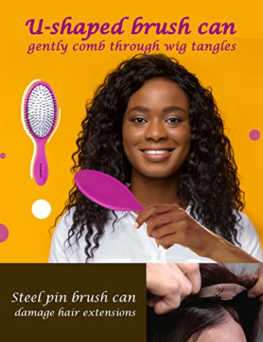 Shineworth 7-Piece Wig Brush Comb Set - Includes 1 Loop Brush, 1 Wide-Tooth Brush, 1 Metal Tail Comb, 2 Edge Brushes & 2 Hair Clips - Perfect For Synthetic Wigs, Hair Extensions & Human Hair #TOP1