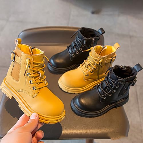 IWIHMIV Kids Short Boots Boys Girls Winter Lace Up Booties Toddler Non Slip Outdoor Soft Bottom Boots with Zipper2