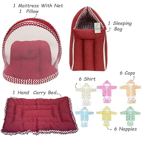 Image of Infantbond by fareto All Season use Baby Essentials Combo | Baby Products | Baby Gift Set | Baby Combo Set for New Born (0-6months)(Pack of 41) (Red Polka)
