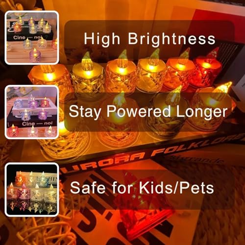 Image of VERVENIX Crystal LED Tea Light Candles | Flameless Smokeless Decorative Crystal Candles for Diwali, Festival, Wedding, Christmas & Home Decoration (Multicolor-Pack of 6)