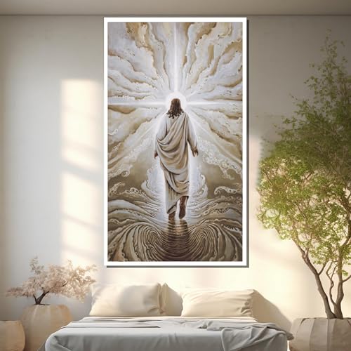 Tableau Jésus sur toile 30x50 cm avec texture dorée TONGYINLI - 4