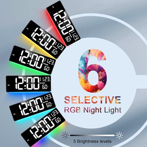 16" Bluetooth Large Digital Wall Clock/Auto Time Sync, 10 RGB Colors Digital Clock Large Display with Remote, Auto-Dimming/DST, Calendar, Timer, Alarm, 6 Night Lights Big Clock for Decor - Image 6