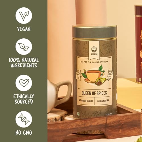 Image of House of Hindraj Queen of Spices Elaichi Masala Tea Loose Leaves 180 g Aromatic Kadak Chai with Cardamom Rich Spiced Flavor, Natural Cold Relief, Caffeine-Free