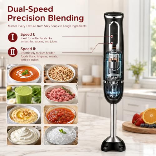 Image of Liebe&Lecker Immersion Hand Blender 300W Handheld Electric Stick Blender | 2 Speed Stainless Steel Handheld Blender, Small Soup Blender Smoothie Maker, Zero BPA Food Processor Kitchen Appliances