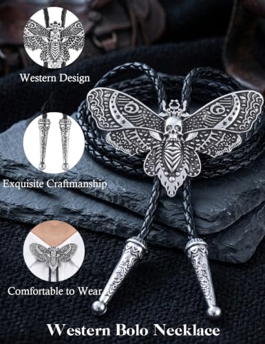 Image of Western Cowboy Bolo tie for Men Women Gold Silver Death Skull Moth Cross Bolo Tie Christmas Deer Rooster Wolf Necktie Gift