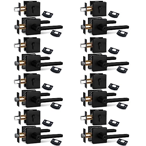 Image of NEWBANG (8Pack) Square Heavy Duty Keyed Entry Combo with deadbolt and Lever Door Handle in Matte Black (for Entrance /Exterior /Front /Office Door) Left or Right Handed