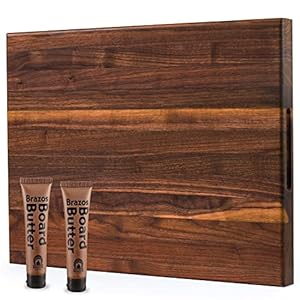 Brazos Home Dark Walnut Wood Cutting Board for Kitchen, Butcher Block, Chopping Board, Wood Cheese Board, Unseasoned, Includes Brazos Board Butter, Charcuterie Board, Meat Cutting Board, 20×15, XL