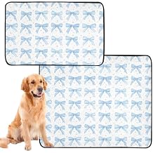 Blue Bows Washable Pee Pads for Dogs, 2 Pack Non-Slip Waterproof Cat Dog Pee Pad Reusable Puppy Pads, Absorbent Pet Training Pad for Bed Sofa Crate