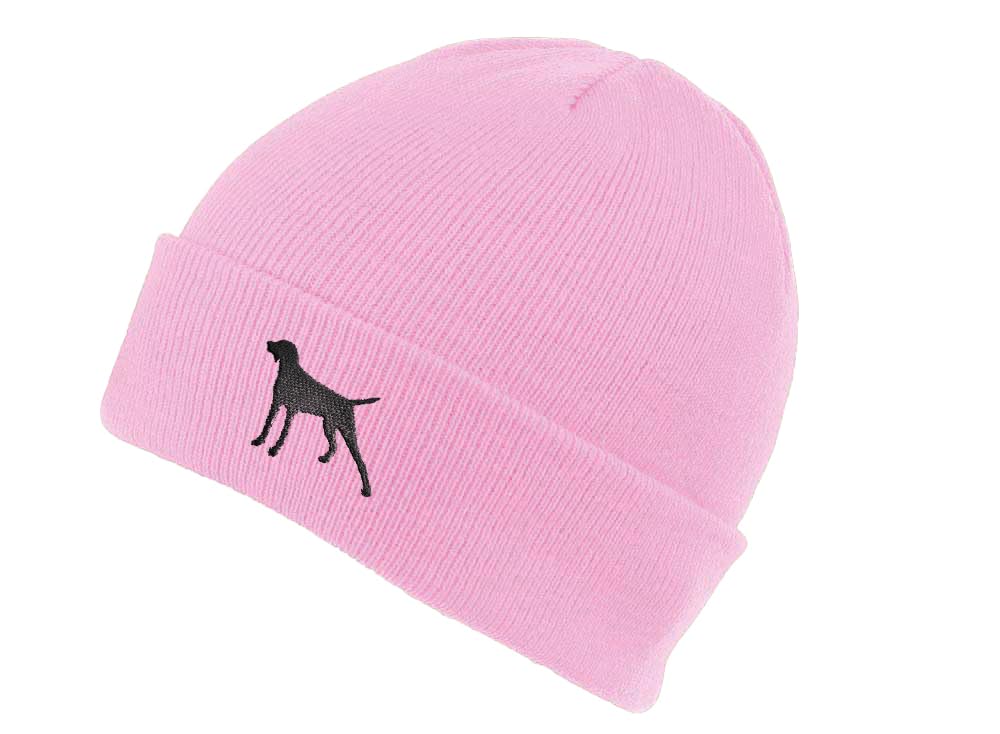 The House Of Dog: German Shorthaired Pointer Owner Gift. Classic Cuffed Unisex Beanie Ski Hat with Embroidered Design. Pink