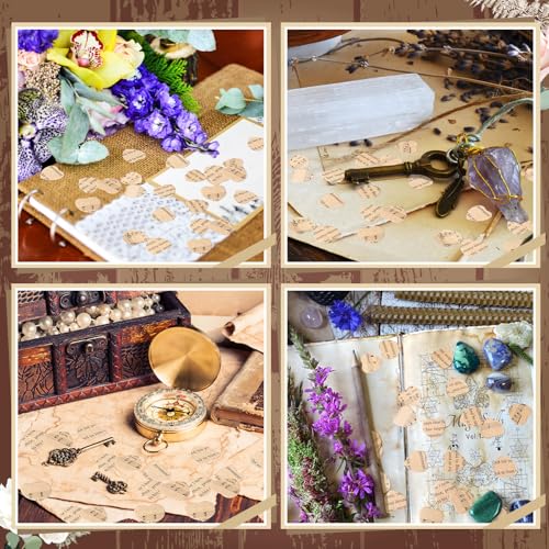 Image of Marspark 1200 Pcs Book Page Heart Confetti 1 Inch Vintage Newspaper Wedding Table Confetti Novelty Party Decorations for Book Themed Party Birthday Photo Prop Bridal (English, Music, Khaki)
