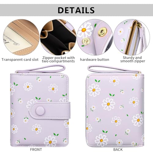 Image of Farcauo Womens Wallet Cute Small Wallets for Women Purple Women's Wallet Kawaii Flower Card Wallets for Women Ladies