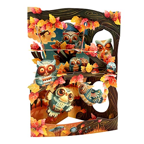 Santoro - Tarjeta Swing Cards Buhos Naranja En Oferta Santoro Swing Card, 3D Pop Up Tarjeta De Felicitación – Woodland Owls – Para Ella, Para Él, Para Niños, Cumpleaños