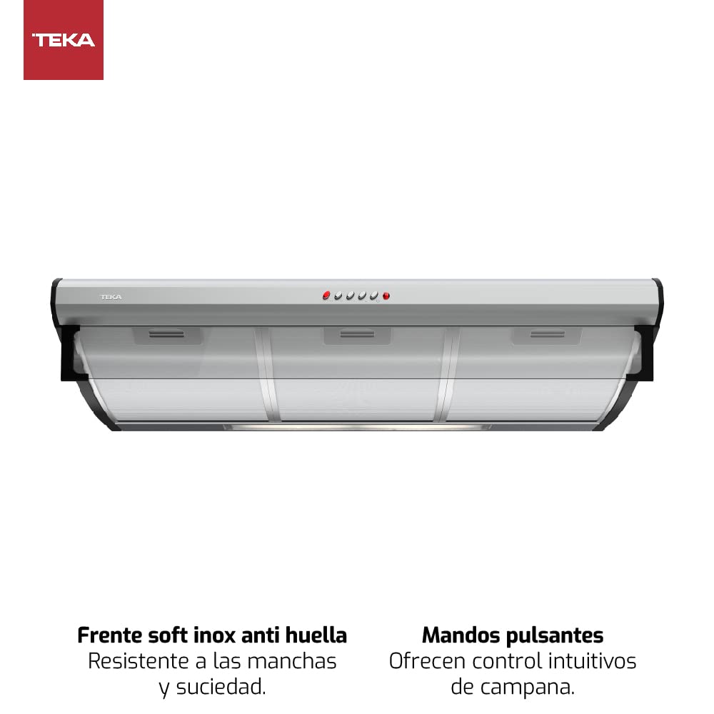 Teka C 9420 - Campana Extractora Clásica Integrada de 90 cm, Frente Soft en Acero Inoxidable Anti Huella, 3 Velocidades, Recirculación y Mandos Pulsantes, 2 lámparas LED, Color Acero Inoxidable
