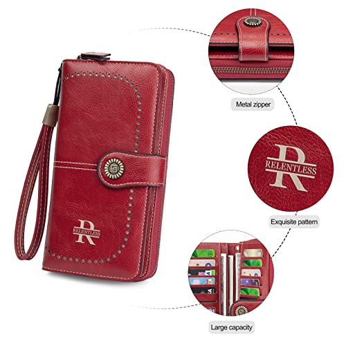 Nobelook Personalized Wallets for Women Bifold Leather Zipper Pocket Womens Wallet Long Credit Card Holder (Red)3
