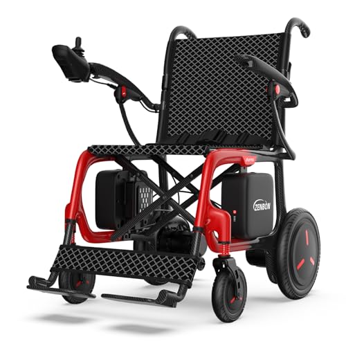 Carbono Silla de Ruedas Eléctrica Plegable Ligera con Doble Pila: 29 km Silla de Ruedas Eléctrica con Neumáticos a Prueba de Pinchazos, Hasta 150kg