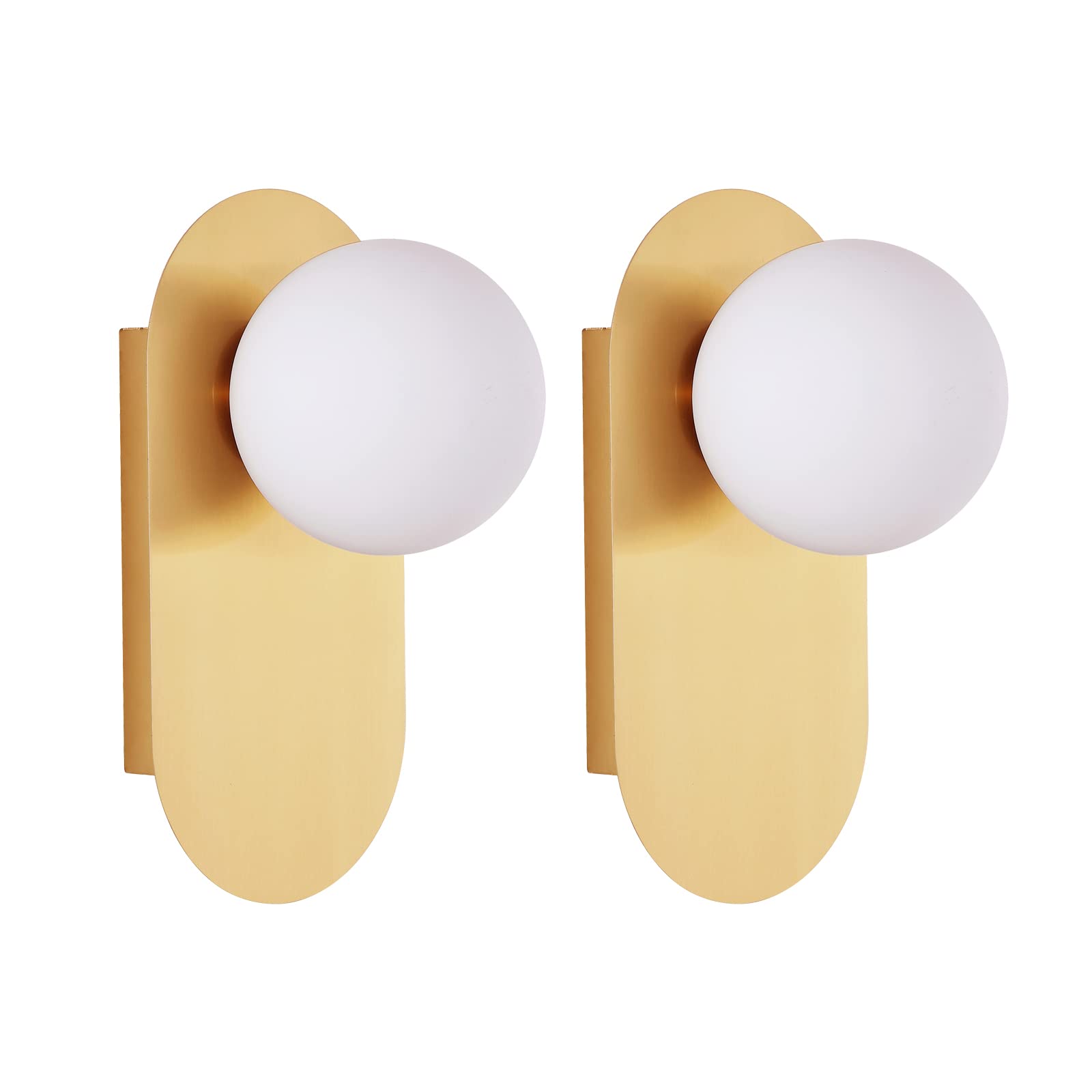 Set of 2 Modern Gold Wall Sconce Mid Century Bathroom Vanity Wall Light with White Globe Glass Shade Industrial Wall Lamp Pole Wall Mount Lighting Fixture