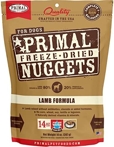 Primal Freeze Dried Dog Food Nuggets Lamb 14 oz, Complete & Balanced Scoop & Serve Healthy Grain Free Raw Dog Food, Crafted in The USA