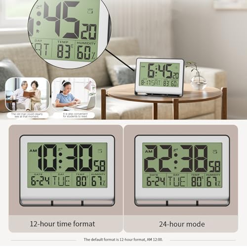 Reloj despertador digital con higrómetro y retroiluminación para mesa o pared 6