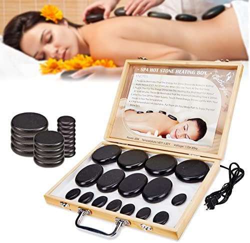 Granpay 16 Hot Stones Massage Set with Warmer,Hot Stones for Massage with Heater Kit, Electric Basalt Hot Rocks Massage Stones for Professional or Home Spa Relaxing Healing Pain Relief