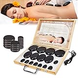 Granpay 16 Hot Stones Massage Set with Warmer,Hot Stones for Massage with Heater Kit, Electric Basal