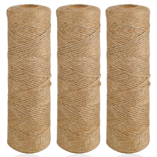 Juego de 3 cuerdas de yute de 300 m, hilo de yute natural, cuerda decorativa de 1,5 mm, cuerda de sisal, adecuada para jardín, manualidades, decoración hecha a mano