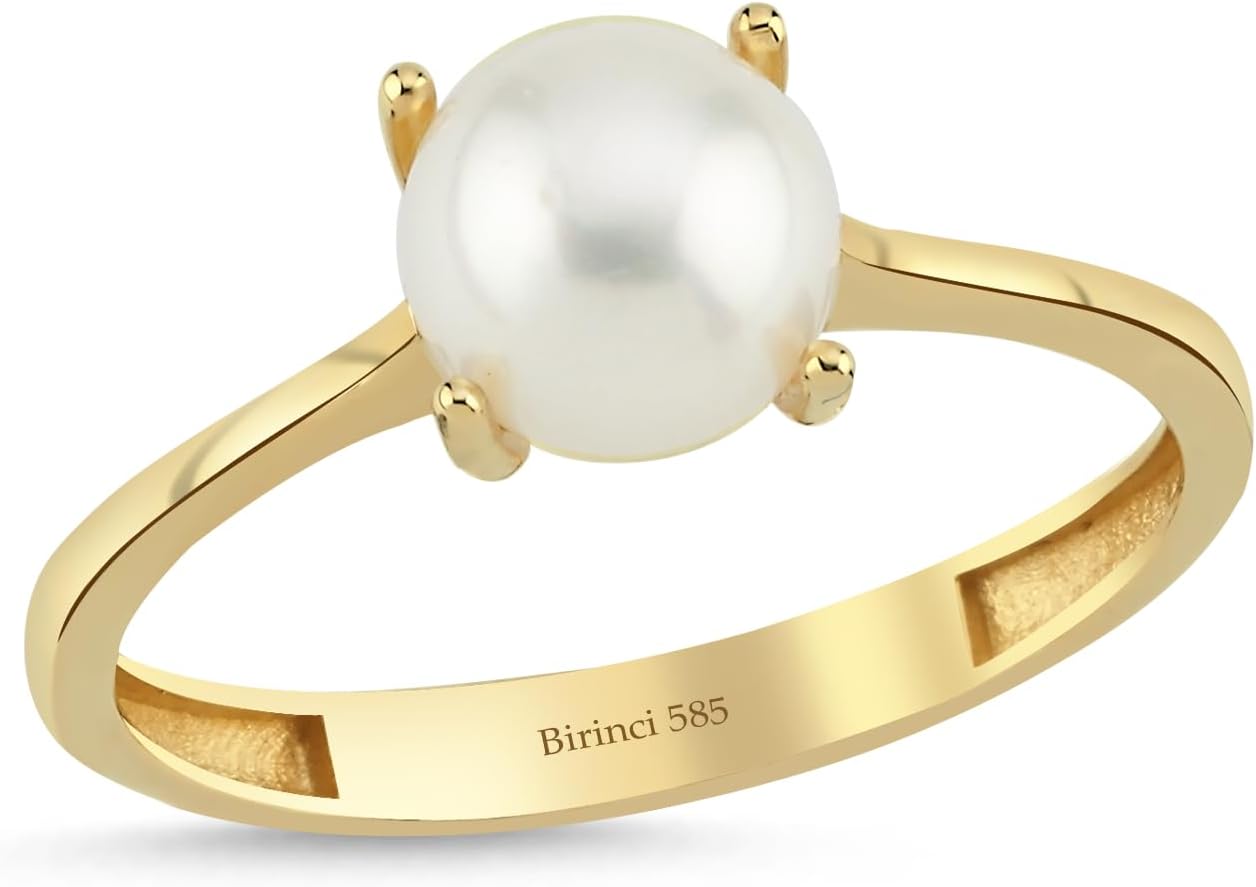 Pearl Ring, 14k Solid Gold and Real Natural Pearl, AA 7 mm Fresh Water Pearls, Gemstone Rings For Women