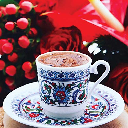 Tazas cafe, Taza de café turca y griega Plus Plato de porcelana delgada con pintura a mano auténtica con estilo… - Imagen 3