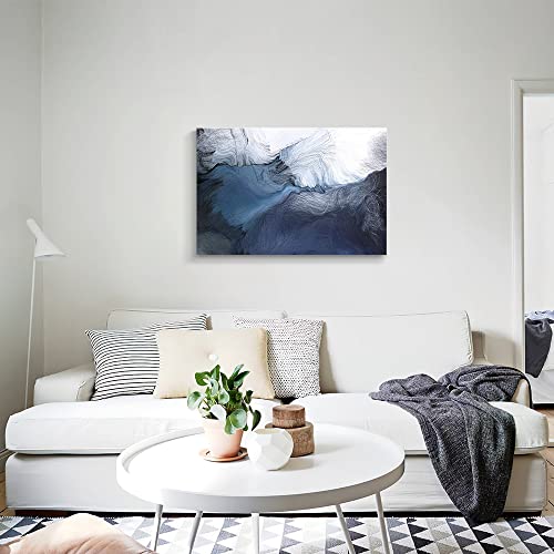 Canvas Wall Art Abstract Art Paintings Navy Blue Block And Line Graffiti Is Like Running Water On White Background Modern Artwork Decor For Living Room Bedroom Kitchen 36X24In #TOP5