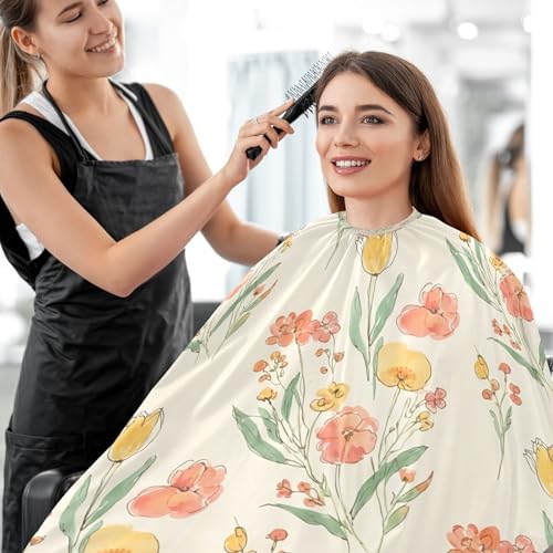 Capa impermeable para corte de cabello MAOBLYR con cierre de presión ajustable, diseño floral miniatura 7