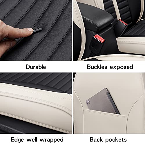 Isen-Coverauto Full Coverage Faux Leather Car Seat Covers Automotive Vehicle Cushion Universal Fit For Cars Suvs Pick-Up Truck, Auto Interior Accessories Seat Covers Full Set (Black & Cream) #TOP5
