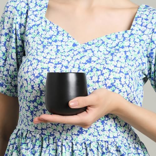 Image of LECTOR Noboru Origami Double Walled Ceramic Cup | 230ml Insulated Coffee Mug for Hot & Cold Coffee, Espresso, Tea & Drinks | 85mm Height | Stylish & Durable | Microwave Safe (Pack of 1) (Black)