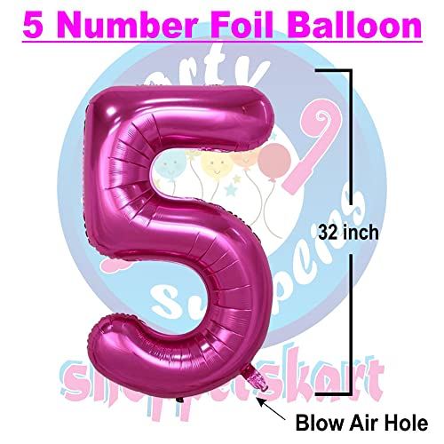 Image of Pink 32 Inches 5 Numbers Shape Large Big Foil Helium Balloons For Party Decorations In Happy Birthday Anniversary Office Items Materials Set Pack, Pack Of 1