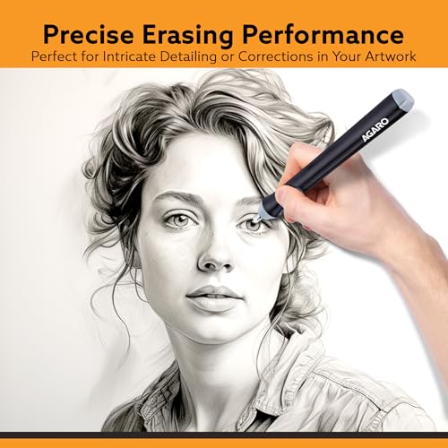 Image of AGARO Electric Eraser ER2498, 2.3mm & 5mm Eraser, Automatic Correction & Highlighting, for Sketching, Drawing, Portrait Shading, 22 Refills, 2 Eraser Holders, (Batteries not Included), White
