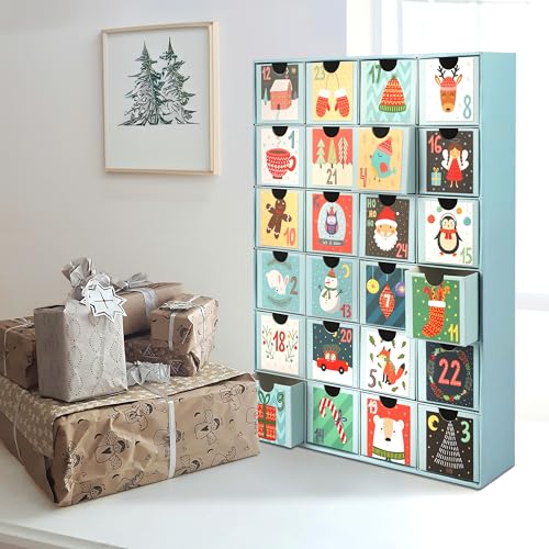 Adventskalender zum Selbst Befüllen – 24 wiederverwendbare Boxen (6x6x6 cm), Kalender DIY, ideal für Kinder & Erwachsene, Freund und Freundin – in Blau für kreative Advent & Nikolaus-Geschenke