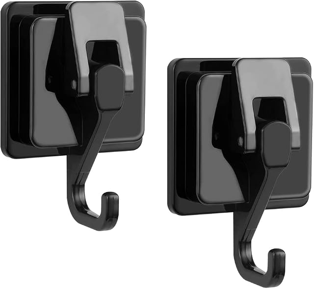 Stickerboy 2 Pack Suction Hooks Vacuum Suction Cup Hooks for Hanging Plastic Heavy Duty Hooks for Kitchen Bathroom and Living Room Pendants with a Maximum Load of 5KG - Black