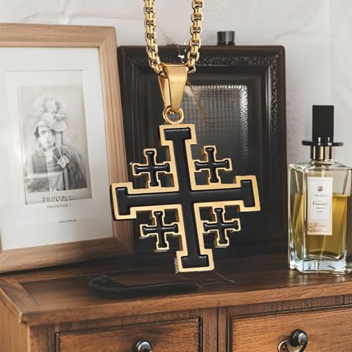 Jerusalem Cross Necklace, Crusader Templar Cross Pendant Necklace, Stainless Steel Cross Biker Necklace for Men Women2