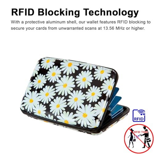 Image of Credit Card Holder, Metal Card Wallet RFID Blocking Mini Slim Aluminum Business Hard Card Case for Women Men (Daisy)