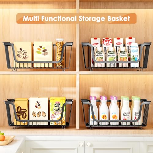 4 Pcs Stackable Wire Baskets for Pantry Organizers and Storage,Kitchen Storage Metal Baskets,Produce Potato Onion Storage Bin,Vegetable Fruit Basket for Countertop,Black - image 6