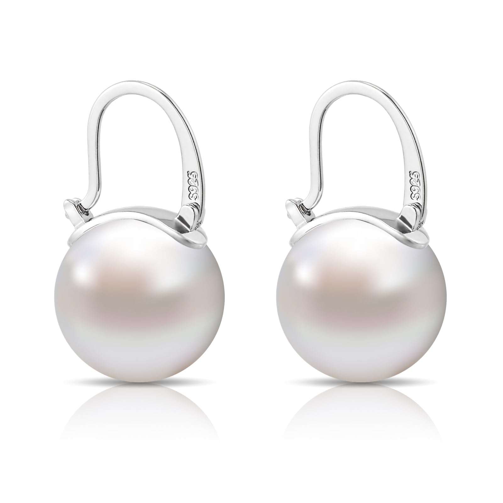 HUGE TOMATOAkoya Pearl Drop Earrings, 14mm Elegant Big Pearl Earrings 925 Sterling Silver 14K Gold Plated Clasp for Women Fashion, Dangle Hoop Earrings for Gift