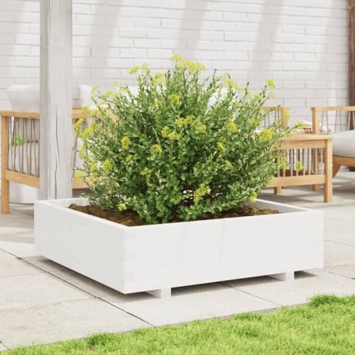 Jardinière en bois blanc spacieuse et robuste en pin massif 90cm