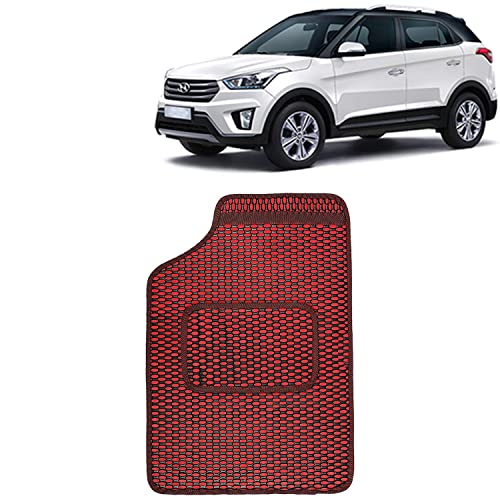Image of Kingsway Dotted Design Car Floor Foot Mats Universal Fit for Hyundai Creta, Model Year : 2015-2017, Water and Dustproof, Color Red, Set of 5 Pieces
