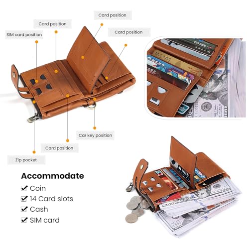 Mr.Fashion Vintage real belt chain Unisex handbag Business briefcase rfid multi-card double zipper women's purse (brown)4