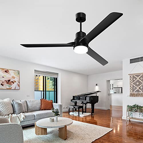 Alescu Black Ceiling Fans With Lights,60" Indoor And Outdoor Ceiling Fan With Remote Control, Modern Reversible Dc Motor #TOP1