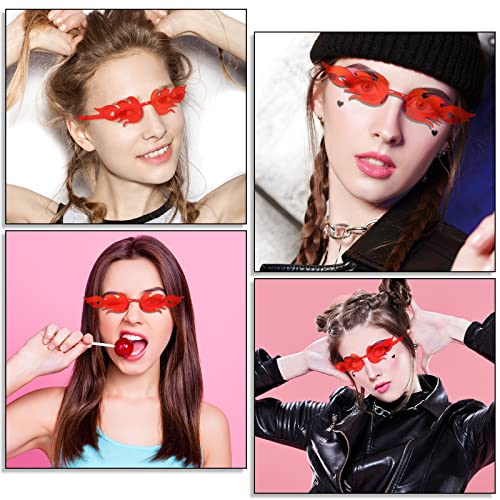EBOOT 48 Pairs Fire Flame Sunglasses Rimless Flame Glasses Bulk Halloween Novelty Sunglasses for Women Men Halloween Party4