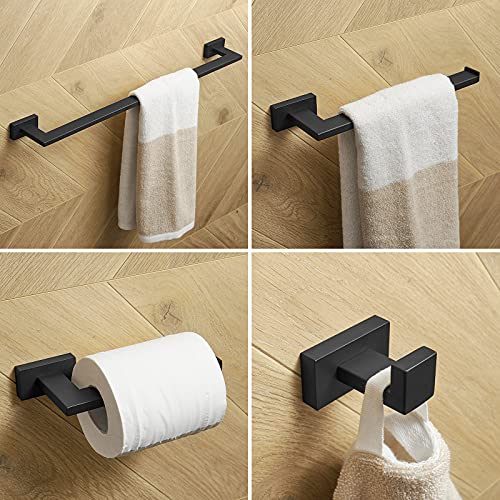 BESy Bathroom Accessories Set (Towel Bar, Hand Towel Holder Towel Rack, Toilet Paper Holder, Towel Hooks), Wall Mounted Towel Hanger Bathroom Hardware Accessory Fixtures Set, Matte Black