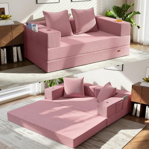 COMAX Futon Sofa Bed, 4‑in‑1 Convertible Sofa Bed, Folding Boneless Couches for Living Room,...