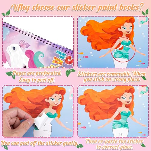 Image of 2PCS Sticker Books for Girls Kids Ages 4-8 Sea-Maid Horned Horse Themed