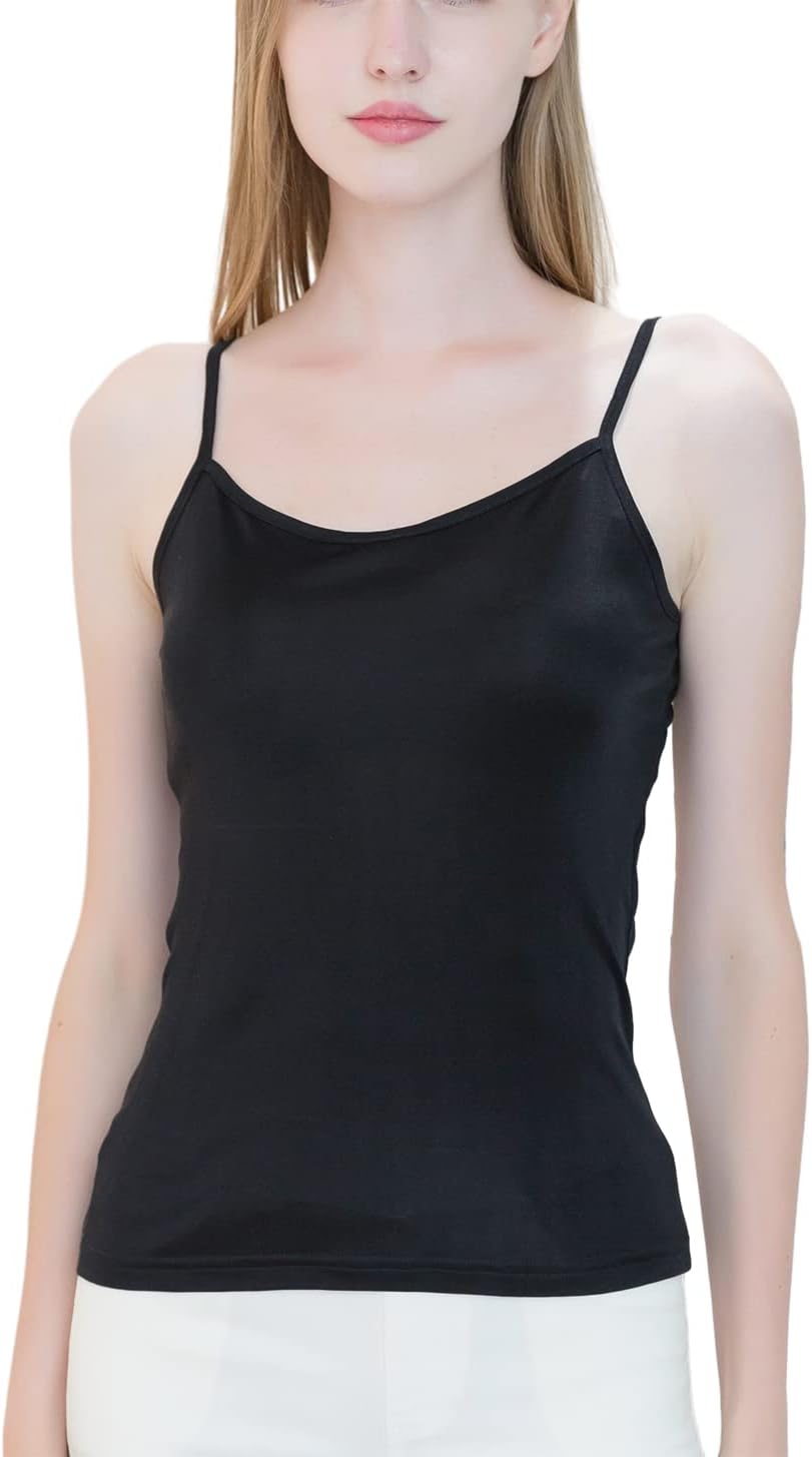 Womens Silk Camisole/Spaghetti Strap Mulberry Silk Cami Tops/Stretchable Real Knit Silk Tank Undershirt for Layerling