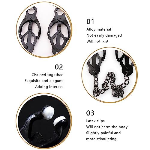 Black Nipple Clamps With Chain Non Piercing Nipple Clamps Nipple Rings Nipple Toy Breast Stimulation Toy Textured Rubber Padded Tips #TOP3